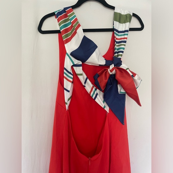 Brand new with tags Lulus Red Orange Multi Stripe Tie-Back Mini Dress - Picture 5 of 9